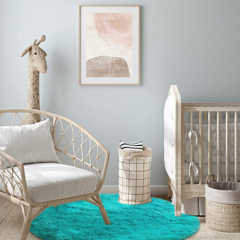 Goideal Round Fluffy Area Rug for Bedroom, Teal Blue Shaggy Rug for Boys Girls, Fuzzy Cute Princess Castle Nursery Room Rug, Circle Plush Floor Carpet for Babies Room Decor 4ft (4' Diameter)