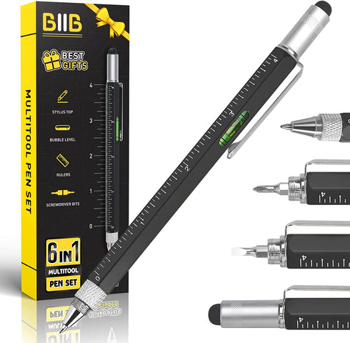 BIIB Gifts for Men, Stocking Stuffers for Men, 6 in 1 Multitool Pen Tools Gadgets for Men, Unique Gifts for Dad, Christmas Birthday Gifts for Men Who Have Everything, Husband, Grandpa, DIY Handyman