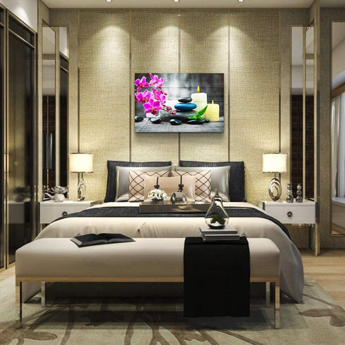 Farmhouse Wall Decor for kitchen canvas Wall Art for Bedroom Modern Office Wall Decoration Zen Stone Still Life 1 Panel Purple Flowers Bathroom Canvas art Paintings - HD wall Pictures for Home Decor