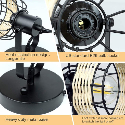 DLLT Wall Spotlight Fixture, Rustic Cage Wall Light with Plug in Cord, Adjustable Flush Mount Track Lighting for Bedside, Headboard Picture, Kitchen, Bedroom, Office, Directional Wall Light, Rattan