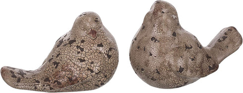 The Country House Vintage Bird Aged Crackle White 5 x 4 Terra Cotta Ceramic Figurines Set of 2