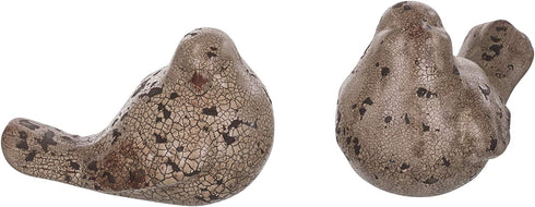 The Country House Vintage Bird Aged Crackle White 5 x 4 Terra Cotta Ceramic Figurines Set of 2