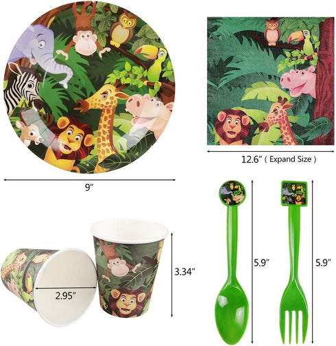 CIEOVO Zoo Jungle Animal Party Supplies - Serves 18 Guest Includes Party Plates, Spoons, Forks, Cups, Napkins Party Pack Perfect for Safari Animal Themed Birthday Shower Parties Decorations