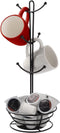 Coffee Pod Holder with Mug Rack, Black Metal K-Cups Pods Storage Organizer for Coffee Capsule with Mugs Tree for 6 Cups