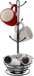 Coffee Pod Holder with Mug Rack, Black Metal K-Cups Pods Storage Organizer for Coffee Capsule with Mugs Tree for 6 Cups