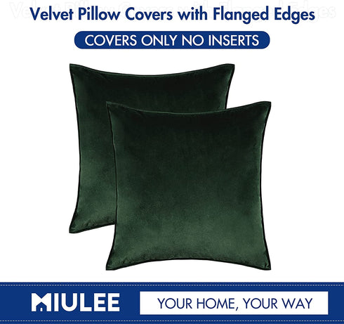 MIULEE Pack of 2 Decorative Velvet Throw Pillow Cover Soft Pillowcase Solid Square Cushion Case for Sofa Bedroom Car 20x20 Inch 50x50 cm Army Green