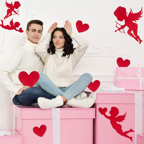 36 Pieces Valentine's Day Cutouts Heart Shape Paper Cutouts Love Party Decorations for Bulletin Board Window Decoration, Happy Valentine's Day Wedding Anniversary Party Supplies, 3 Styles, 2 Sizes