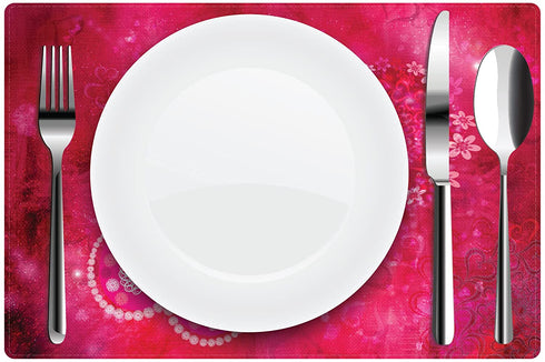 Valentine Placemats Set of 4 Pink Heart Placemats for Dining Table Reversible Heat Resistant Valentine's Day Cloth Placemat for Holiday Valentine Decorations