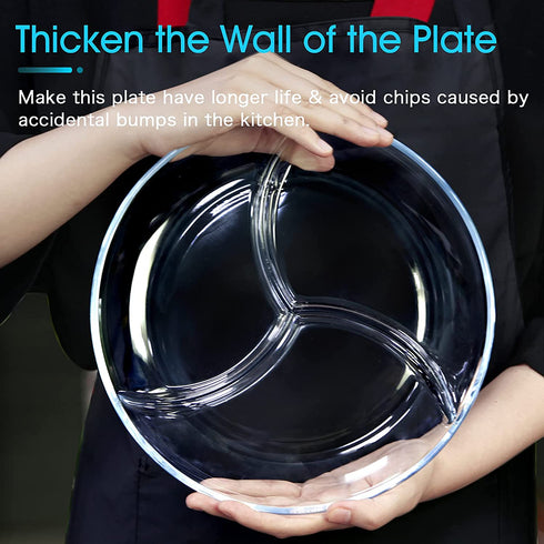 NUTRIUPS Glass Divided Plate Round Compartment Plate Glass Compartment Plates Divided Plate for Lunch Plates with Dividers Round Portion Plates, 9 In
