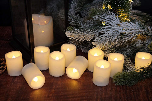 DRomance Flameless Flickering LED Votive Candles with Remote, Battery Operated TeaLights Battery Included,Warm White Light 1.5 x 2 inch Set of 10 for Christmas Decoration