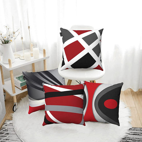 Set of 4 Couch Pillow Covers 18x18 Modern Geometry Decorative Throw Pillow Covers, Cushion Case, Pillowcase for Living Room Sofa, Bedroom, Chair, Car (Red, 18" x 18")