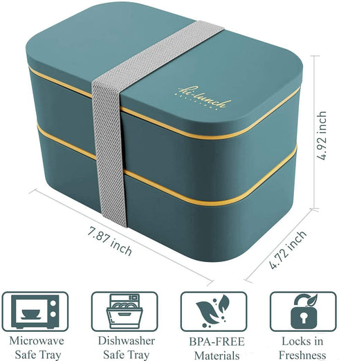 Japanese Bento Box - All-in-One Stackable Bento Lunch Box Container - Leakproof Eco-Friendly Meal Prep Containers for Men Women, Microwave and Dishwasher Safe,Easy Wash (Blue)
