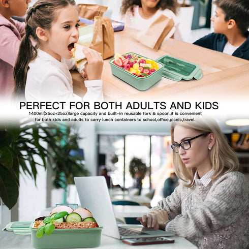 Ascism Bento Box for Adults-Portable Leakproof Lunch Box for Kids,1400ml Food Containers Insulated with Divider,Microwave Safe,for Office School Camp Picnics(With lunch Bag,Utensils)