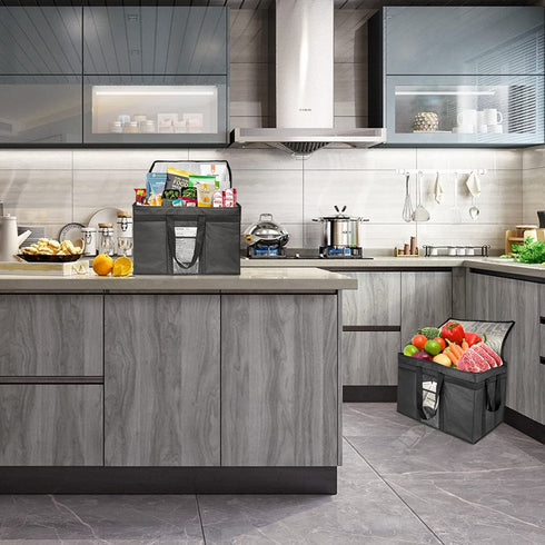 Luna Gift XXX-Large Premium Quality Insulated Collapsible Cooler Bags with Zipper Closure,Reusable Grocery Shopping Bags Keep Food Hot or Cold,Ideal for Uber Eats,Instacart,Postmates,Restaurant,Catering, Black