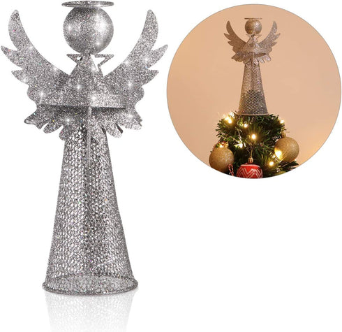 Amosfun Christmas Tree Topper Angel Treetop Silver Angle Tree Topper Christmas Decoration Treetop Figure Christmas Decor Treetop Ornament