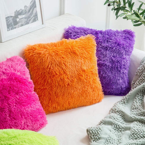 MIULEE Pack of 2 Luxury Faux Fur Fluffy Throw Pillow Covers Set Soft Deluxe Decorative Plush Fleece Pillowcases for Cushion Couch Sofa Bedroom Home 24 x 24 Inch Orange