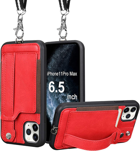 iPhone 11 Pro Max Wallet Case, TOOVREN iPhone 11 Pro Max Case with Card Holder Leather PU 11 Pro Max Case with Stand Adjustable Detachable iPhone Lanyard Strap for iPhone 11 Pro Max 6.5 Inch 2019