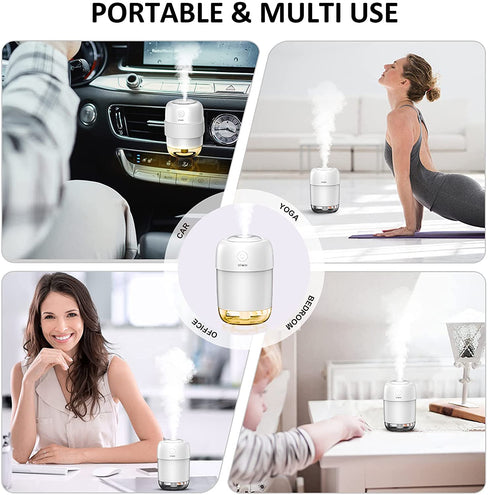 OTWEN Portable Cool Mist Humidifiers, Mini Car Diffuser With Holder, BPA-Free 22dB Quiet Small Air Humidifier for Car, Bedroom, Baby, Plants, Office, Desk, Travel - Auto Shut Off, Night Light