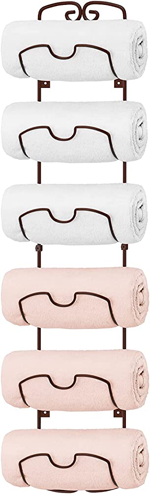 Bextsrack Towel Rack Wall Mounted Metal Wine Rack Towel Shelf Holder Storage with 6 Compartments for Bathroom Hand Towels, Washcloths - Bronze