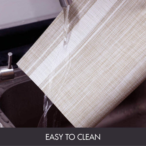 BIOINLIVING Placemats Set of 4 for Dining Table Washable Square Vinyl Placemat Non-Slip Heat Resistant Kitchen Striped Table Mats Easy to Clean 18 x 12 Inch, Beige