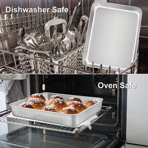 TeamFar Lasagna Pan, 12…–™™ x 9¾™™ x 2™™, Stainless Steel Rectangular Casserole Cake Baking Brownie Pan, Non-toxic & Sturdy, Brushed Surface & Deep Side, Dishwasher Safe, 2PCS