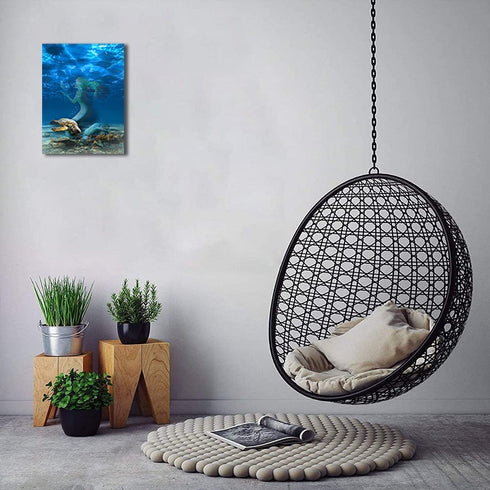 Mermaid Bathroom Decor Canvas Wall Art Bedroom Modern Artwork Mermaid Decor Girls Room Canvas Art Wall Decor Frame Home Decor Aesthetics 12" X 16"
