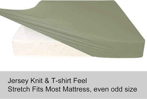 N&Y HOME Queen Size Fitted Sheet Only - 4-Way Stretch Jersey Knit, T-Shirt Feeling & Ultra Soft, Wrinkle Free, Non-Slip & Snug Fit for Mattress (Deep: 5"-16") - Sage Green, Queen