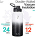 Elvira 32oz Vacuum Insulated Stainless Steel Water Bottle with Straw & Spout Lids, Double Wall Sweat-Proof BPA Free to Keep Beverages Cold for 24Hrs or Hot for 12Hrs