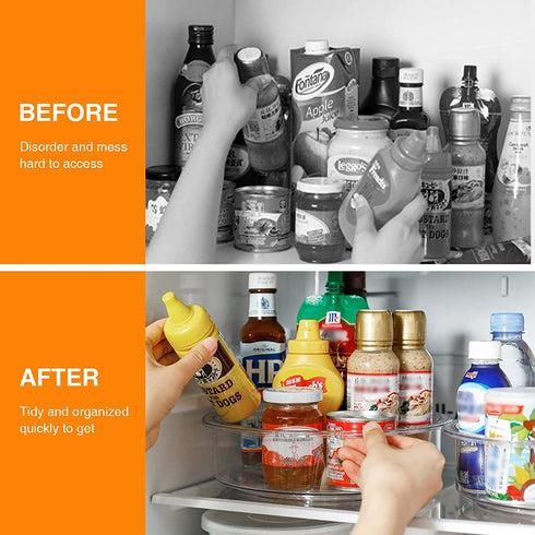 Lazy Susan Turntable Organizer, 12''&9'' 2 Pack Round Plastic Clear Storage Container with Removable Dividers for Kitchen, Cabinet, Pantry, Fridge- Spinning Organizer for Spices, Condiments