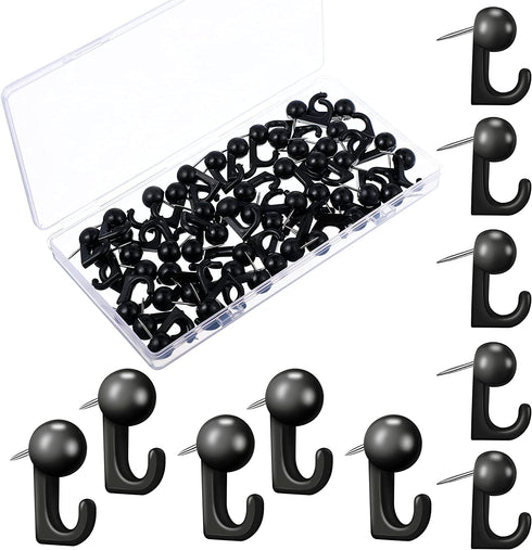 50 Pieces Push Pin Hooks Plastic Heads Pin Tacks Wall Thumb Tacks Hanging Nails Decorative Push Pins Hooks for Cork Bulletin Board Map Photos Calendar, Home Office School Supplies (Black)