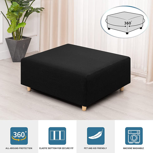 RECYCO Stretch Ottoman Cover Rectangle Storage Stool Slipcovers with Elastic Band, Footrest Protector with Spandex Jacquard Fabric (Black?Large)