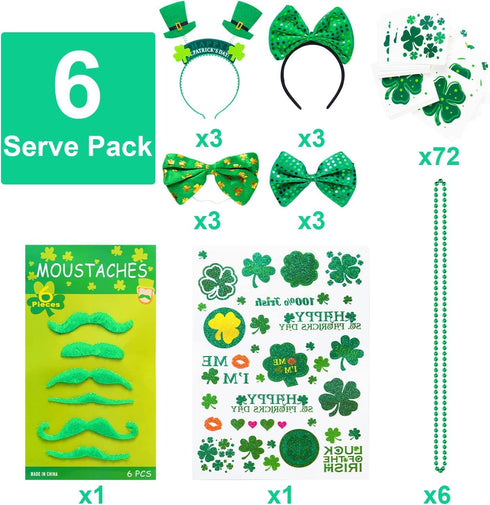 JOYIN 97PCS St. Patrick's Day Party Favor Accessories, 6 Serve Dressing-up Set, with Shamrock Hat Headband, Necklace, Bow Headband, Sequin Bow, Beards,Shamrock Tattoo,Sticker for Party Decoration