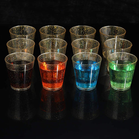 WELLIFE 200 PACK Plastic Gold Glitter Shot Cups, 2OZ Disposable Shot Glasses,Small Hard Plastic Tumblers,Gold Tasting Sampling Cups,Premium Mini Container Perfect for Whiskey, Perfect for Christmas