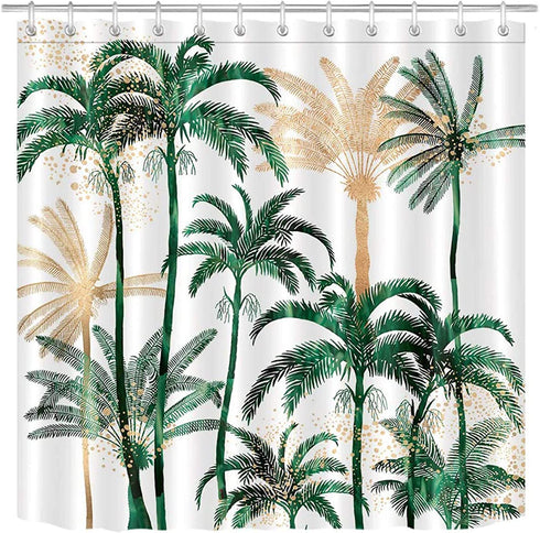 ECOTOB Palm Tree Shower Curtain for Bathroom, Tropical Hawaii Coconut Palm Trees Nature Paradise Plants Foliage Leaves Fabric Bathroom Decor Set with Shower Curtain Hooks, 72x72 Inch