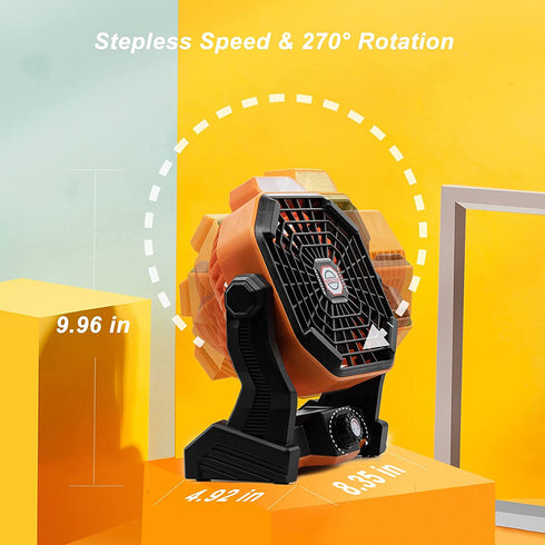 Camping Fan with LED Lantern, Portable Rechargeable USB Table Fan, Battery Operated Powered Fan 270°Head Rotation & Stepless Speed for Camping Accessories, Bedroom, Table, Tent, Travel