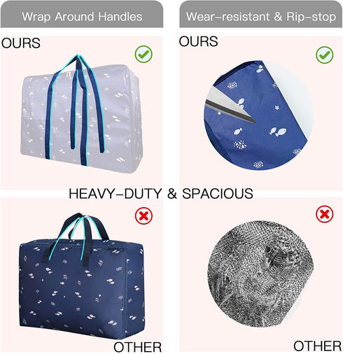 CHYUANX Moving Bags heavy duty extra large , Storage Bags Organizer with Strong Handles Wrap Around and Durable Zippers for Clothing Blanket Storage bags, Waterproof Foldable Carrying Moving Tote bags ,Dorm Room Moving Supplies, Space Saver Bags( 105L,2 P