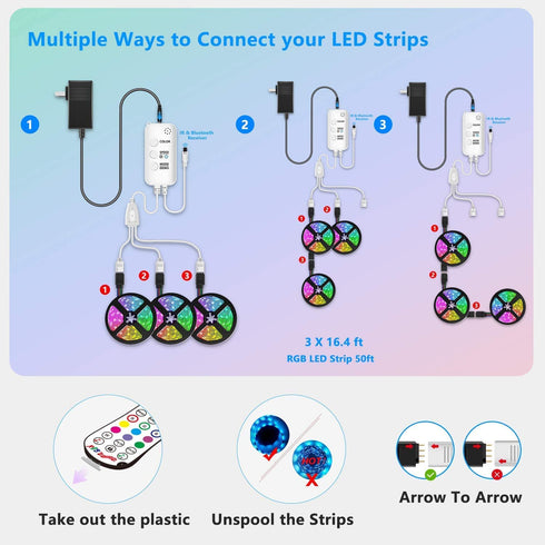 Nexillumi 50ft LED Strip Lights with IR Remote Ultra-Long LED Lights for Bedroom, Dorm, Room Decor App Control Music Sync LED Lights (50Ft APP+ Remote+ Mic Control+ 3-Button Switch)