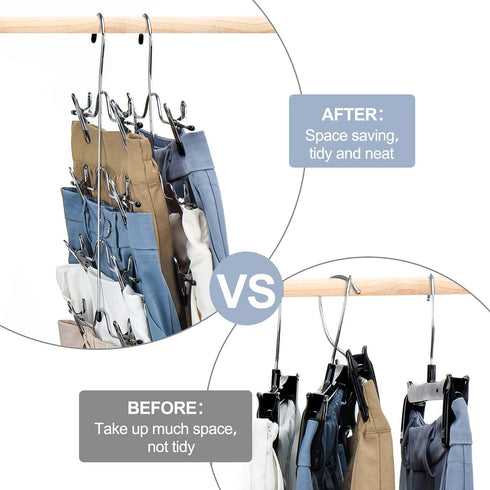 HOUSE DAY Skirt Hangers 4 Tier Shorts Hangers with Clips,6 Pack Space Saving Pants Hangers,Multi Slack Skirt Hanger Metal Trouser Clip Hangers for Slack,Trouser,Jeans,Towels