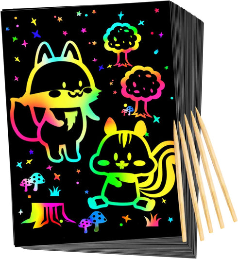 QXNEW Scratch Rainbow Art for Kids: Magic Scratch off Paper Children Art Crafts Set Kit Supplies Toys Black Scratch Sheets Notes Cards for Boys Girls Birthday Party Favors Games Christmas Easter Gifts