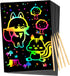 QXNEW Scratch Rainbow Art for Kids: Magic Scratch off Paper Children Art Crafts Set Kit Supplies Toys Black Scratch Sheets Notes Cards for Boys Girls Birthday Party Favors Games Christmas Easter Gifts