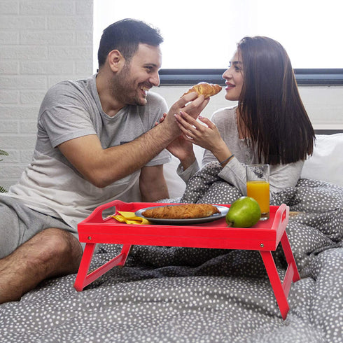 Breakfast Tray Folding Legs with Handles Kids Bed Tray Table for Sofa Eating,Drawing,Platters Bamboo Serving Lap Desk Snack Tray