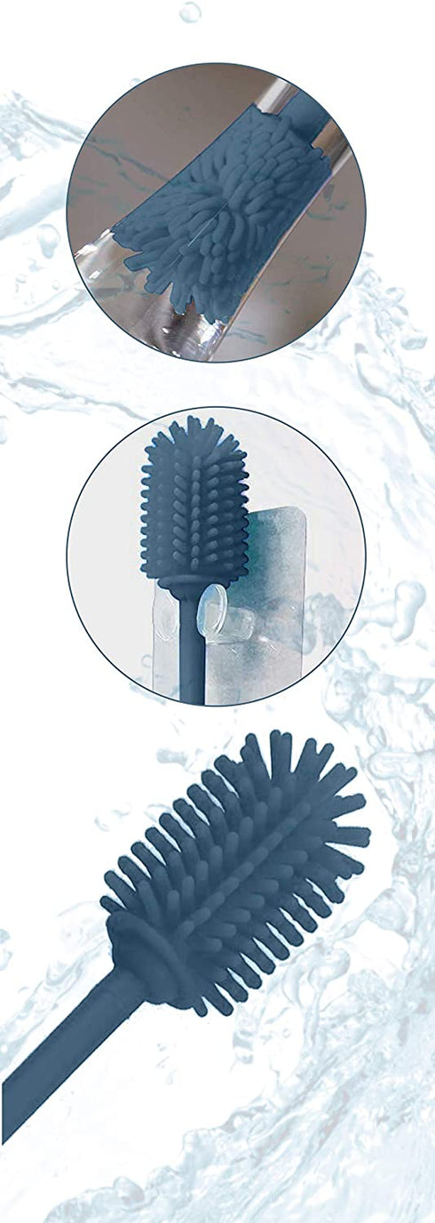 Long Silicone Bottle Brush - Professional Scratch Free Material, Silicone Handle with Firm Grip, Narrow Bottle Neck Cleaning (Blue)
