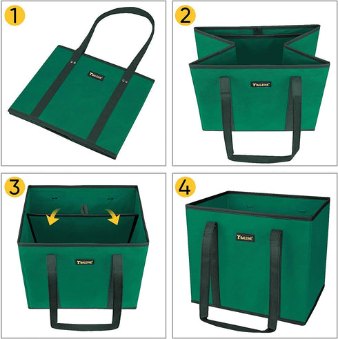 BALEINE 2 Pack Reusable Grocery Bags Shopping Bag with Reinforced Bottom and Handles (Green)