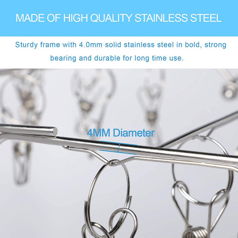 Stainless Steel Folding Clothes Drying Racks Laundry Drip Hanger Laundry Clothesline Hanging Rack Swivel Windproof Hook for Sock Set of 52 Metal Clothespins