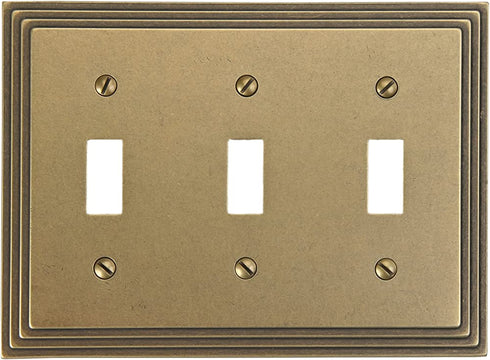 AMERELLE 84TTTRB Steps Triple Toggle Cast Metal Wallplate in Rustic Brass