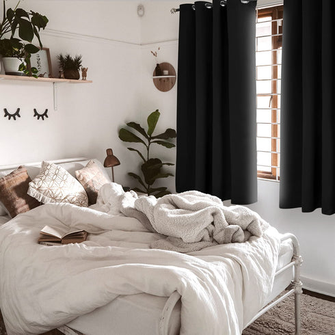 BGment Blackout Curtains for Bedroom - Grommet Thermal Insulated Room Darkening Curtains for Living Room, Set of 2 Panels (46 x 63 Inch, Black)