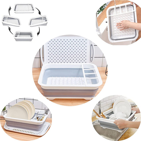 Collapsible Dish Drying Rack and Drainboard Set Portable Camp Dish Drainer Dinnerware Organizer Dish Rack Foldable Dying Dish Storage Rack for Kitchen Counter RV Camping Accessories