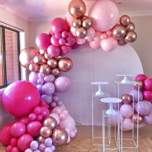 Princess Hot Rose Red Balloon Baby Pink Balloon Chrome Rose Gold Balloon Macaron Light Purple Balloon 132Pcs,Balloon Arch for Birthday of The Princess,Engagement,Graduation,Picnic,Baby Shower,Christmas or Party Decoration.