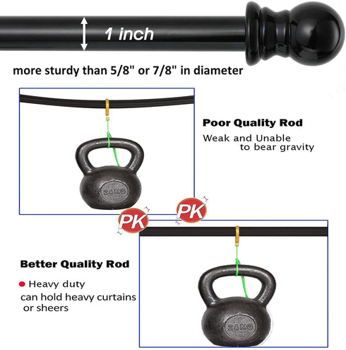 Curtain Rods for windows,1" Diameter Metal Single Splicing Adjustable Curtain Rod set with Brackets (Black, 30-90")