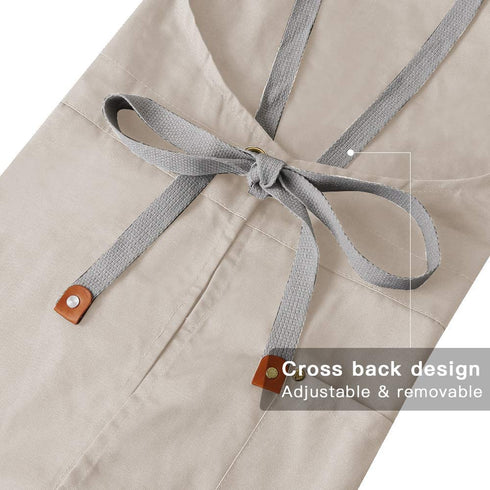 Crossback Apron with Pockets x2,Split Apron with Adjustable Straps,M-XXL (Beige)